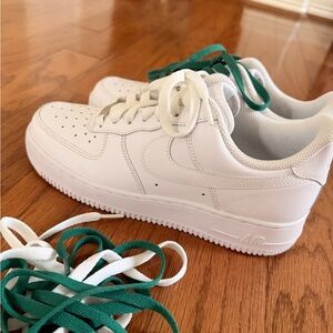 Nike Kids White Sneakers with Green and White Laces